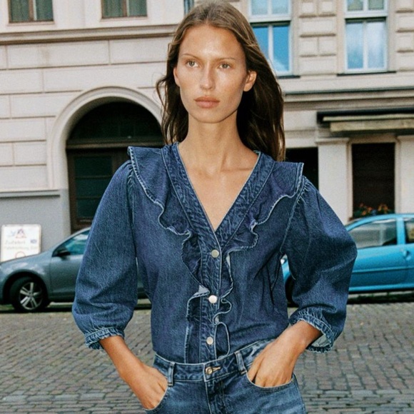 Zara Ruffled Blue Jean Jacket - Picture 3 of 3